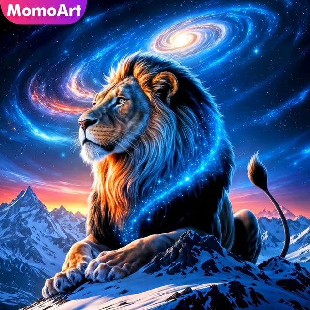 Momoart Löwen Diamantmosaik DIY Set mit runden Diamanten in Multicolour für Handarbeit und Hobby - Bild 1