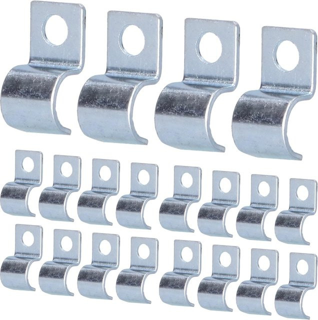 20er Set Einloch-Rohrschellen aus verzinktem Edelstahl mit Gummidichtringen, Durchmesser: 8 mm, Farbe: Silber/Weiß - Bild 1