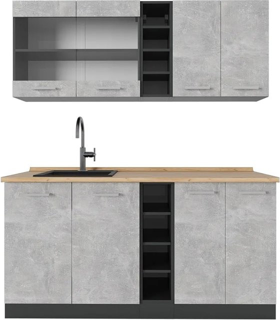 Vicco R-Line Singleküche modern in Beton/Anthrazit und Eiche, Breite: 160 cm - Bild 1
