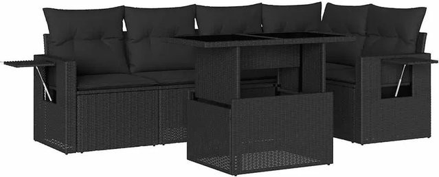 vidaXL 6-teilige Garten-Sofagarnitur aus schwarzem Poly-Rattan mit UV-beständigen Kissen und pulverbeschichtetem Stahlgestell - Bild 1