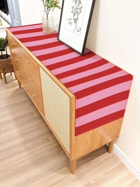 JIT Tischläufer aus Leinen mit rot-rosa Streifen, klassisch gemustert, rechteckig, Breite: 180 cm, Breite: 33 cm - Bild 1