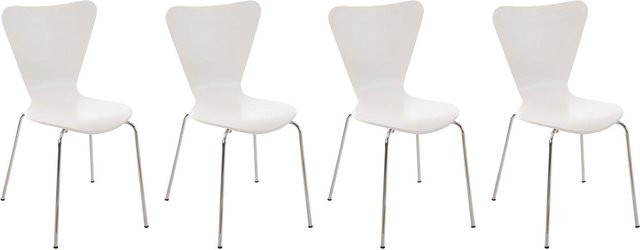 TPFLiving 4er Set Besucherstühle Calisso mit Holzsitz in Weiß, stapelbar und modern - Bild 1