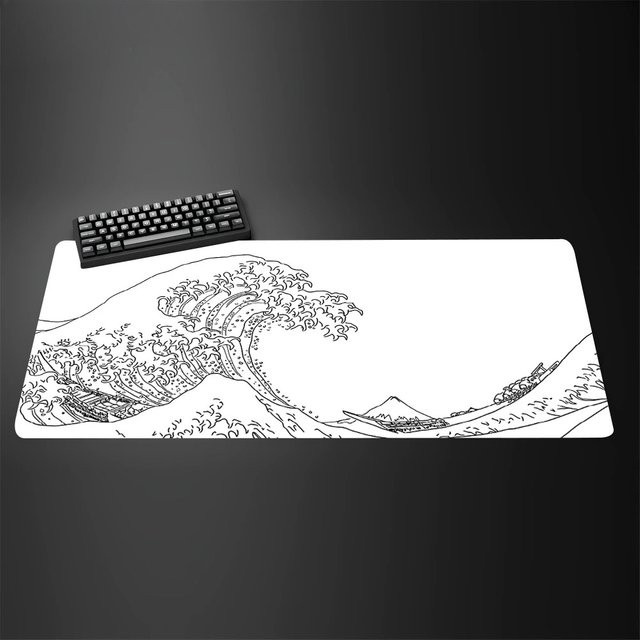 Potdemiel Gaming-Mauspad XXL mit Riesen-Wellen-Design in Schwarz-Weiß, rutschfeste Schreibtischunterlage aus Kunstleder mit Lockedge, B/T: 90 x 45 cm - Bild 1
