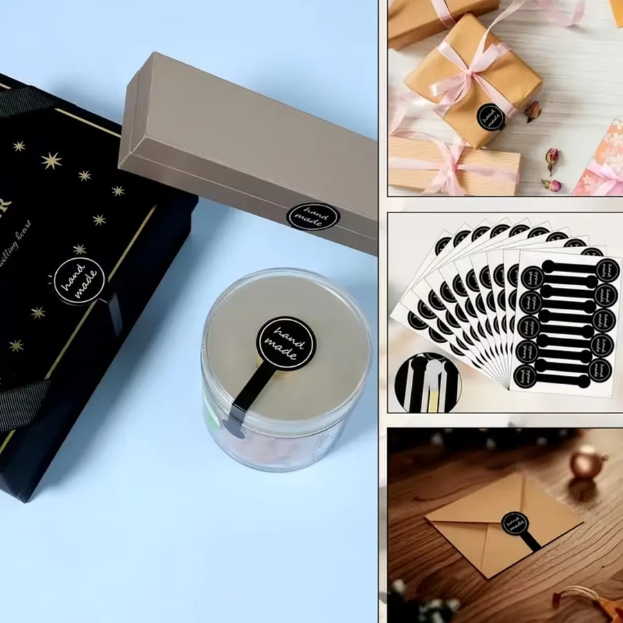 Personalisierte DIY Aufkleber mit schwarzem Streifenmuster für Kuchenboxen und Geschenke aus Papier - Bild 5