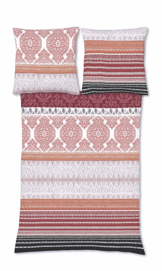 Fleuresse Aspen Biber Bettwäsche mit Ornamenten in Terra Beere und Beige, Set aus Bettbezug und Kissenbezug, Material: Baumwolle, B/H: 155 x 220 cm, Kissenbezug: 80 x 80 cm - Bild 1