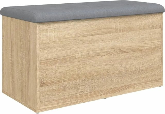 DELUKE Sitzbank JONA mit Stauraum in Sonoma-Eiche und grauem Stoff, B/T/H: 82 x 42 x 45 cm - Bild 1