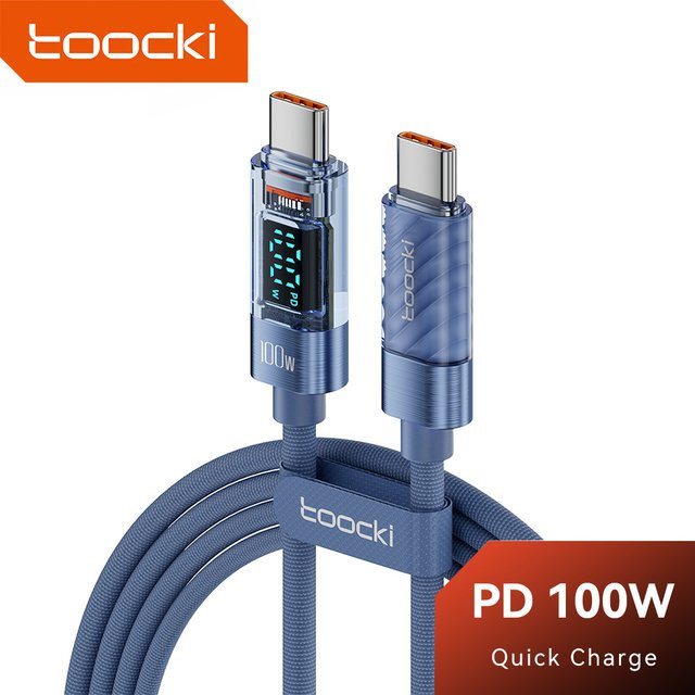 Toocki USB-C auf USB-C Kabel mit transparenter Digitalanzeige, PD 100W Schnellladekabel in Lila für Samsung und Xiaomi POCO - Bild 1