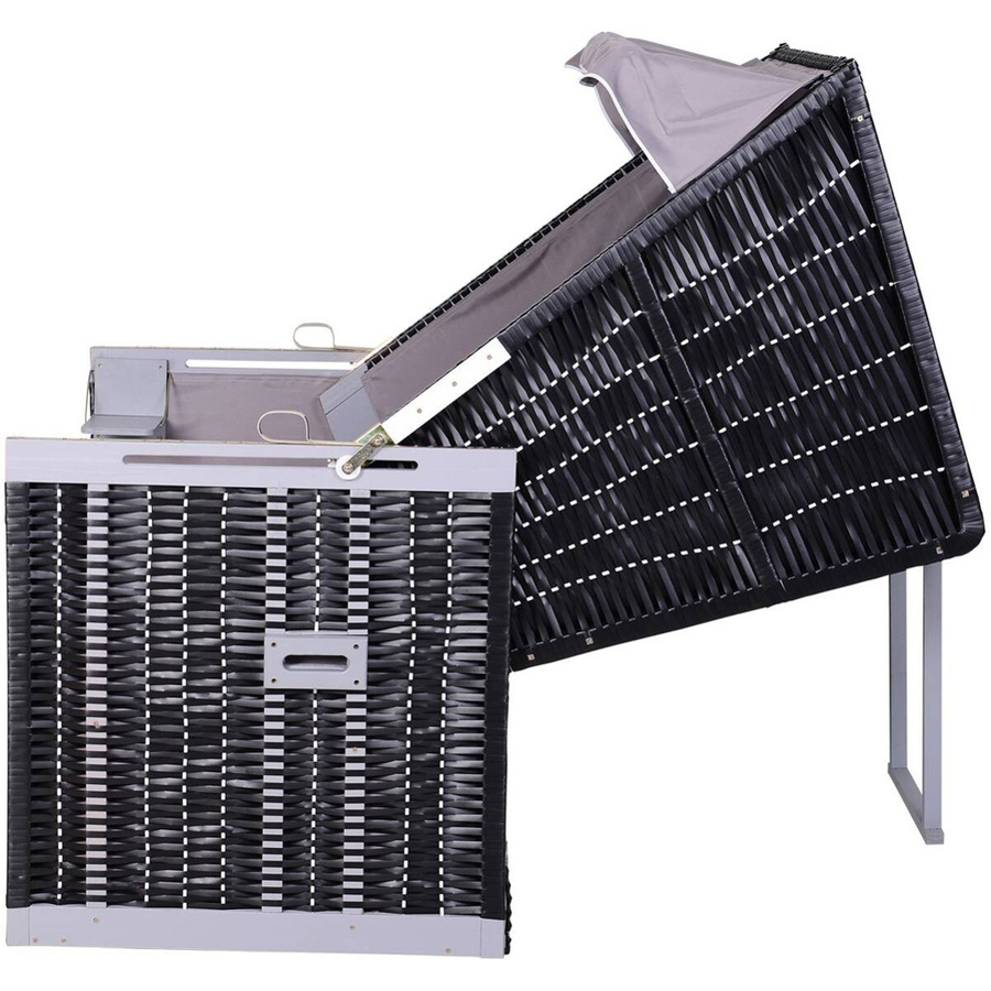 Outsunny Strandkorb Volllieger aus PE-Rattan in Grau mit Sonnendach und Seitenfächern, B/T/H: 118 x 79 x 150 cm - Bild 2