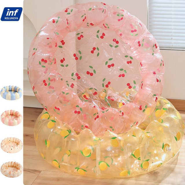 Aufblasbarer Kinderpool im Kirschdesign in Rot aus verstärktem PVC, runder Wasserspielplatz für Kleinkinder und Baby-Bällebad, Durchmesser: 90 cm - Bild 1