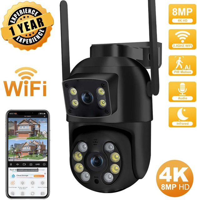 DDBROUGEN 8MP 4K PTZ Wifi Outdoor Sicherheitssicherheit IP Kamera mit Dual Objektiv, Dual Bildschirmen und AI Menschlicher Erkennung in Schwarz - Bild 1