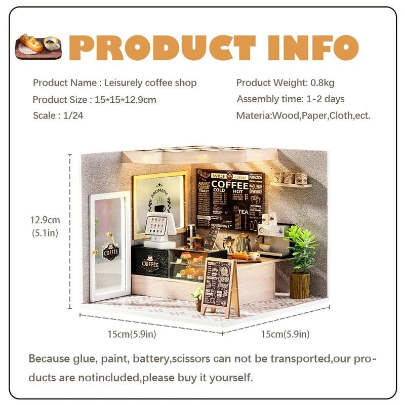 Cutebee Café DIY-Puppenhaus-Bausatz mit Möbeln und Licht, licht grau - Bild 2