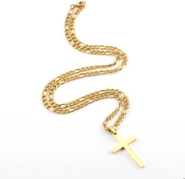 Stephy Jae Halskette mit Kreuz Anhänger, Edelstahl, Gold, 55cm, Unisex - Bild 1