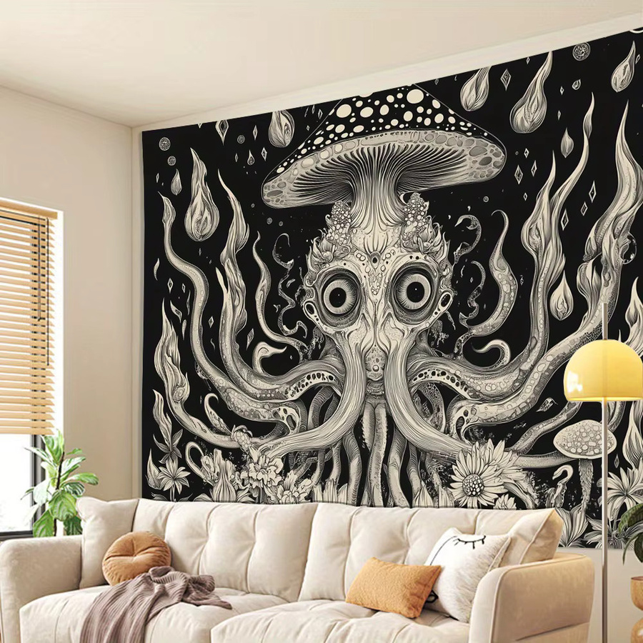 VIKAMA Fantasy Dark Octopus Wandbehang mit Pilzen, Flammen und Wassertropfen, Mehrfarbig, B: 60 cm, H: 40 cm - Bild 4