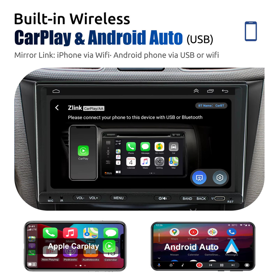 ESSGOO Android 15 Autoradio mit 7 Zoll Touchscreen, 2 DIN, Schwarz, kabelloses CarPlay und Android Auto, GPS, WLAN, Bluetooth, USB Typ-C und Lenkradsteuerung - Bild 3