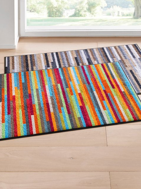 Fußmatte Heine gestreift in Grau und Multicolour mit rutschhemmender Nitril-Gummi-Unterseite und Polyamid-Oberfläche - Bild 1