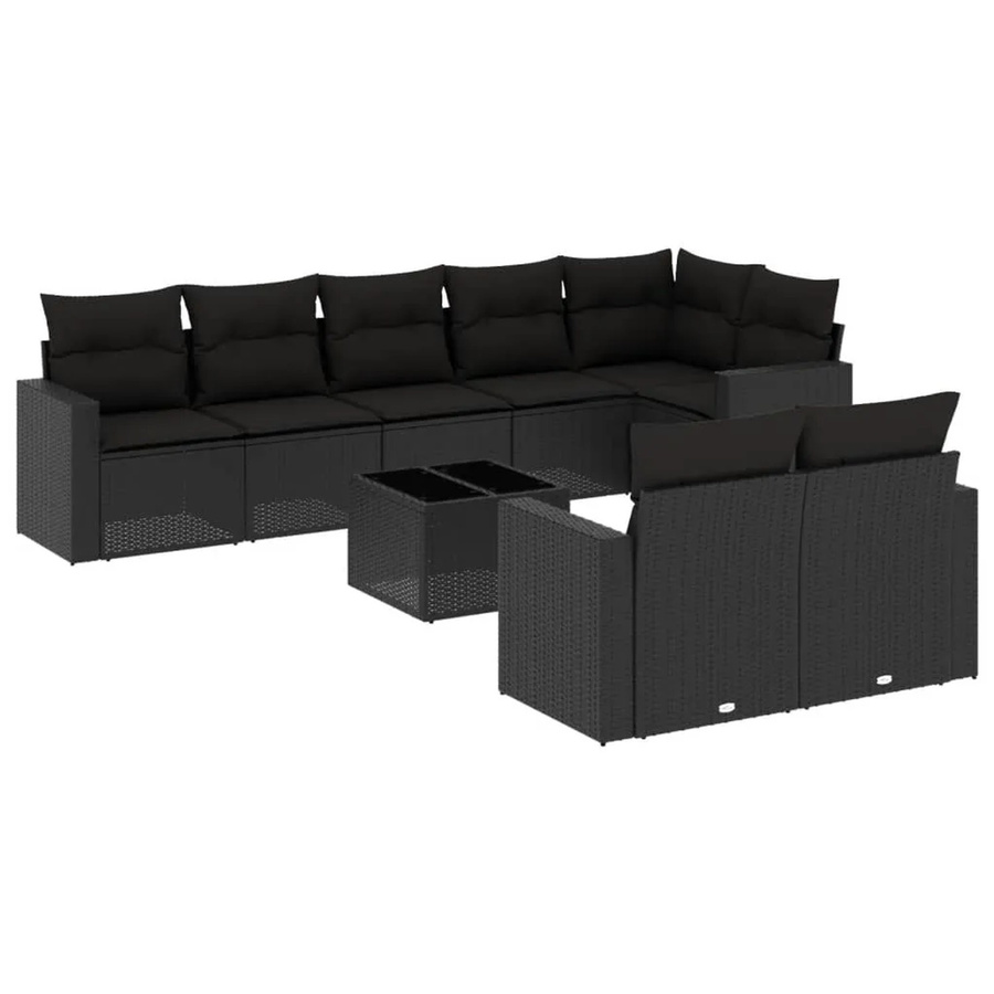vidaXL 9-tlg Garten-Sofagarnitur aus Poly Rattan mit Kissen, Schwarz - Bild 2