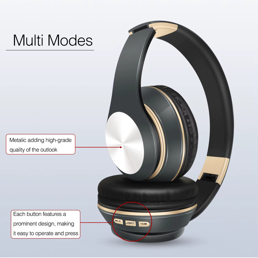 CATASSU Bluetooth Over-Ear Kopfhörer mit Geräuschunterdrückung und Mikrofon, faltbares kabelloses HIFI-Stereo-Gaming-Headset in Schwarz und Grau - Bild 5