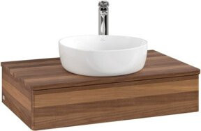 V&B Waschtischunterschrank Antao mit Beleuchtung ohne Frontstruktur, Farbe Weiß und Walnuss, B/T/H: 80 x 50 x 19 cm - Bild 1