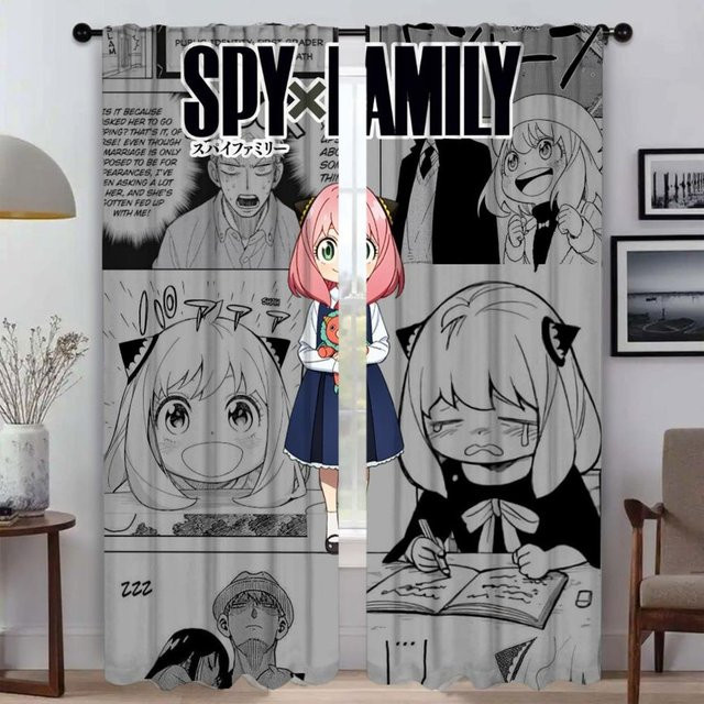 Spy X Family Tüll-Vorhänge für Wohnzimmer und Schlafzimmer, 2er-Set, Farbe: Weiß, Breite: 50 cm, Höhe: 70 cm - Bild 1