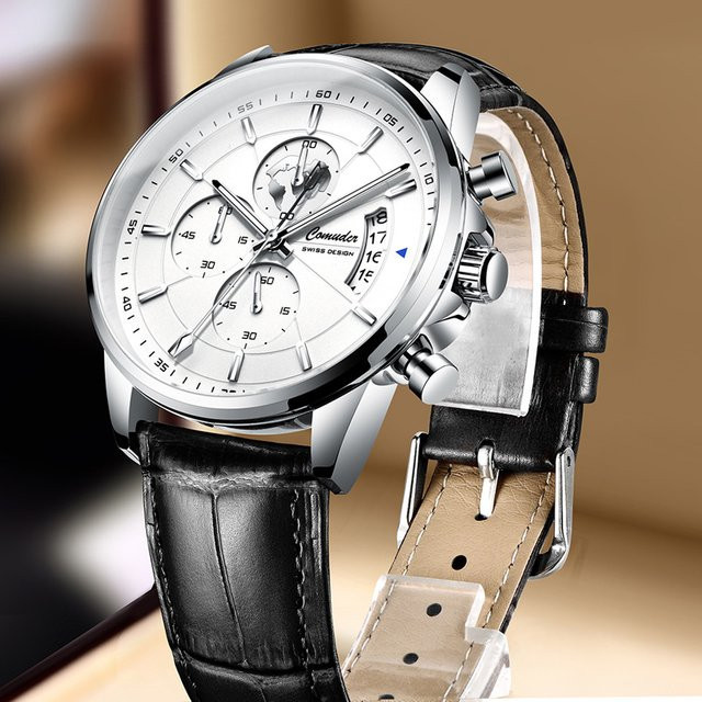 Mairuige Armbanduhr Quarz, Edelstahl, Leder, Roségold, Herren - Bild 1