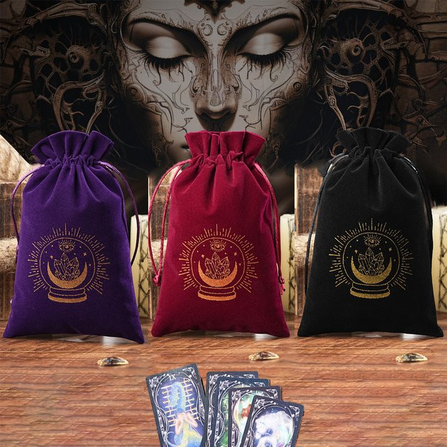 Samt Tarot Beutel mit Kordelzug für Karten und Brettspiele, B: 14 cm, H: 22 cm - Bild 1