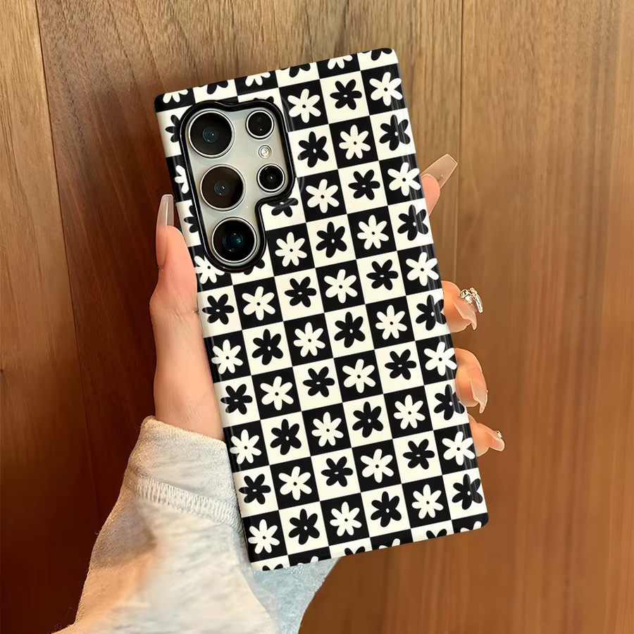 Glänzende Handyhülle mit schwarz-weißem floralem Design für Samsung Galaxy S26 S25 S24 S23 S20 FE A56 A36 Ultra HD-Hartschale - Bild 2