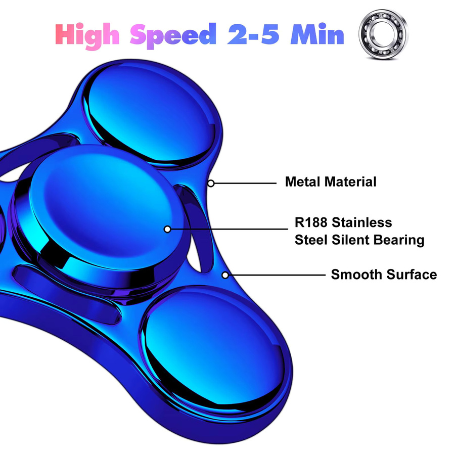 Runwhale Metall Fidget Spinner in Blau als EDC Anti Stress Spielzeug für Erwachsene und Kinder - Bild 2
