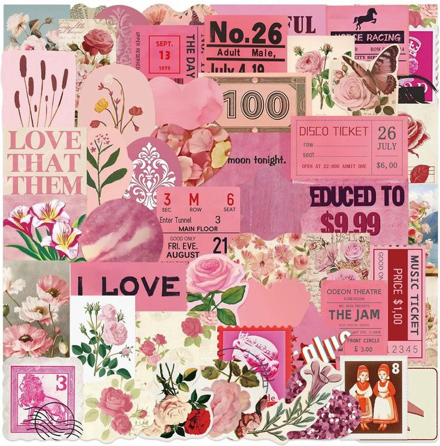 50 Stück Rosa Retro Graffiti Aufkleber wasserdicht für Notebook, Gitarre und Gepäck zur DIY Gestaltung - Bild 1