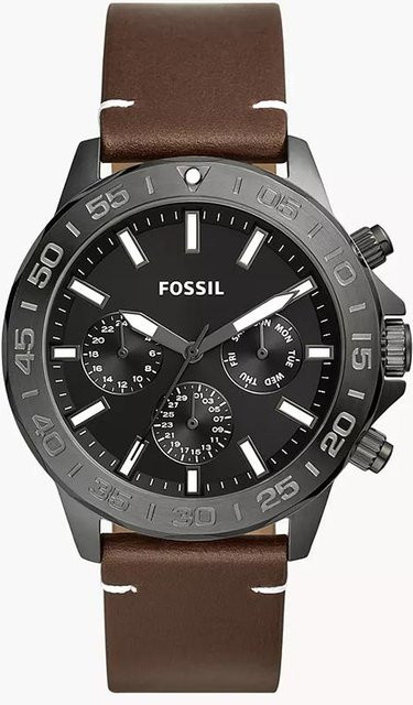 Fossil Armbanduhr, Quarz, Edelstahlgehäuse, Lederarmband, Herren - Bild 1