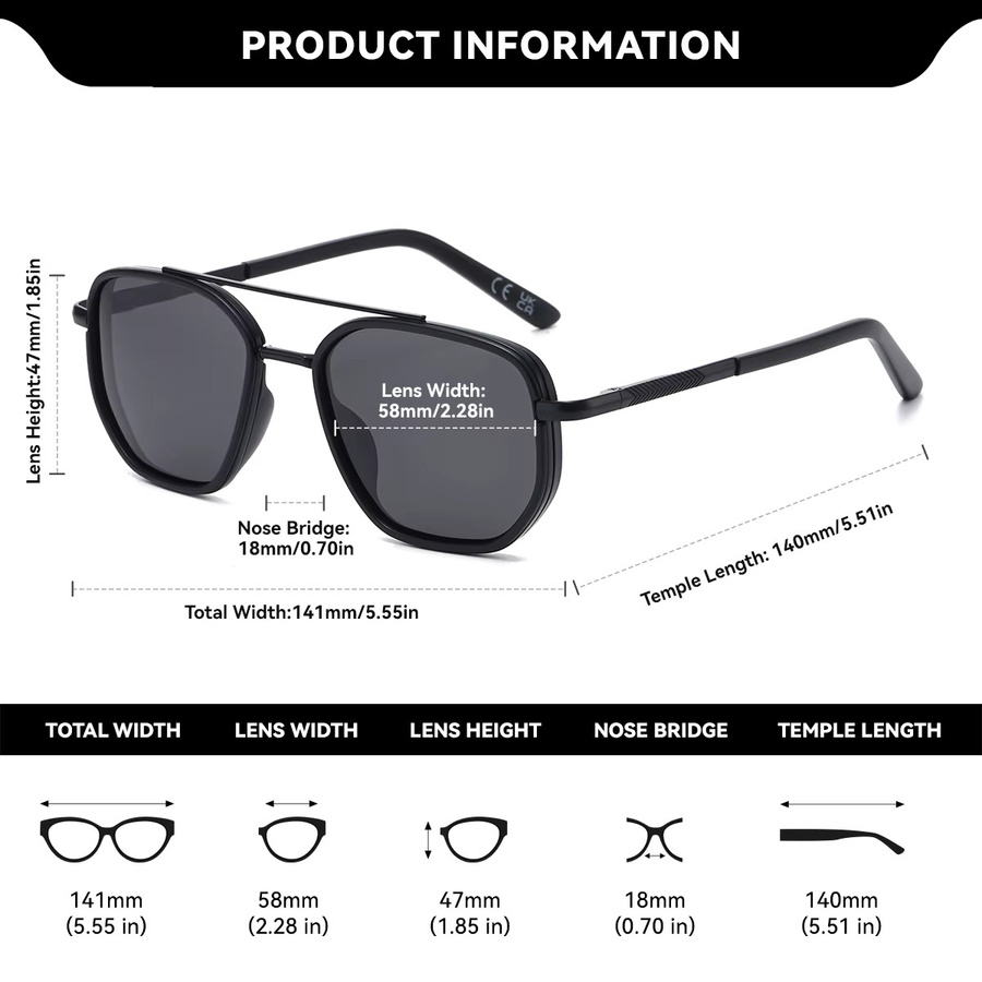 BARCUR Retro-Sonnenbrille, Vollrand, Square, Schwarz, Gold, Herren - Bild 3