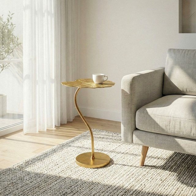 Beistelltisch Blattform von Finebuy aus Alu in Gold, B/T: 40 x 38 cm - Bild 1