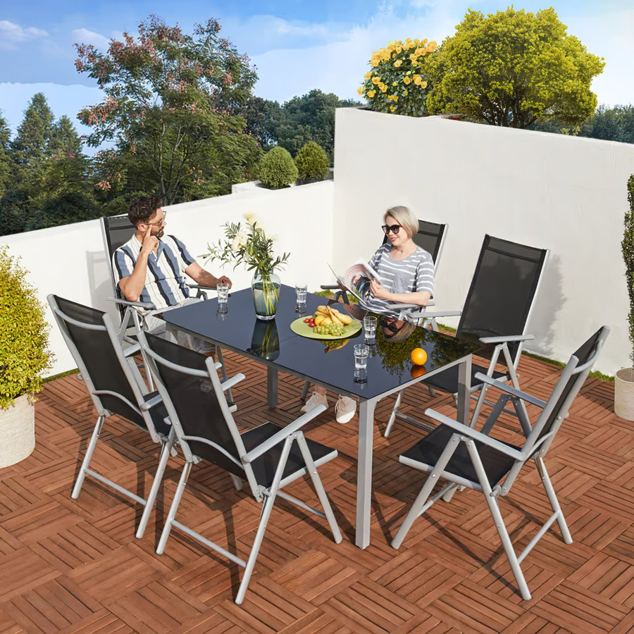 Casaria Garten-Sitzgruppe Bern 7-teilig aus Aluminium in Silber mit Tisch und Sicherheitsglas - Bild 2