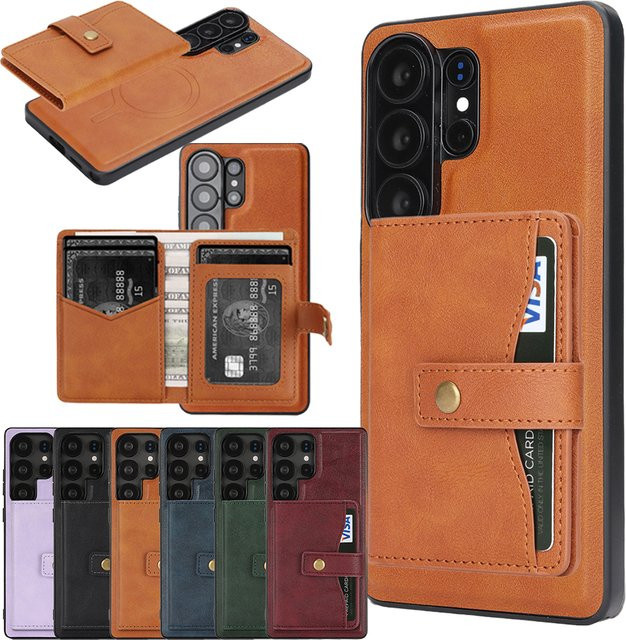 2-in-1 Magnetische Lederhülle für Samsung Galaxy S26 S25 Ultra S24 Plus S23 mit Ständer und kabelloser Ladefunktion in Rot und Braun - Bild 1