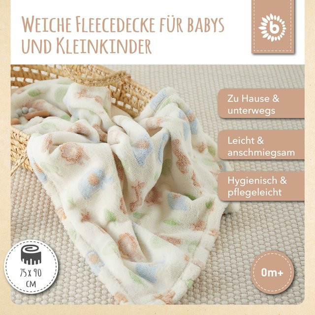 Bieco Babydecke Zoo Tiere in Beige und Multicolour aus flauschigem Fleece für Babys - Bild 1