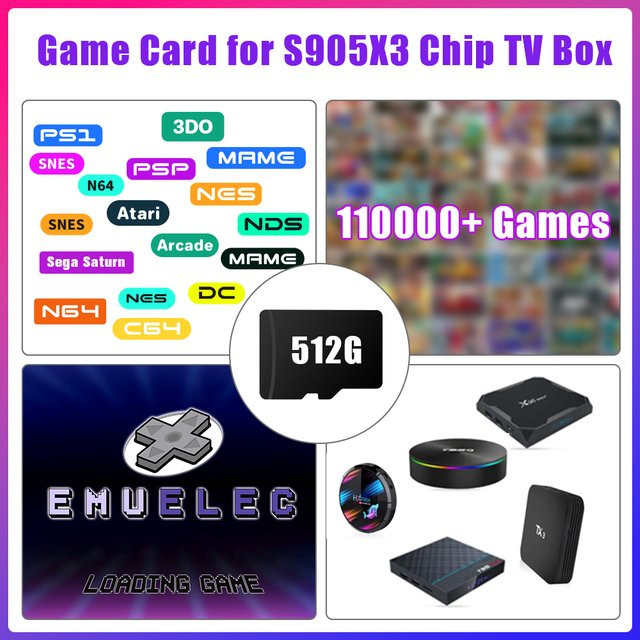 JMachen MicroSD Speicherkarte für S905X3 Chip TV Box mit 110.000 Retro-Spielen und 70 Emulatoren, Schwarz - Bild 1