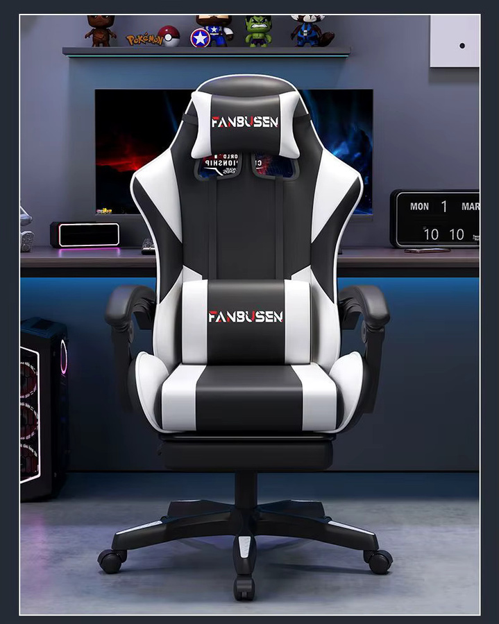 Ergonomischer Schreibtischstuhl von MOYU mit Kopfstütze und Lordosenstütze, drehbarer Chefsessel aus Kunstleder in Schwarz-Rot für dein Home-Office oder Spielzimmer - Bild 2