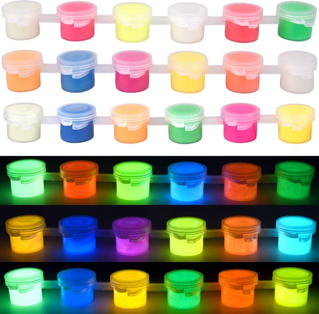 6 Farben Acryl Fluoreszierende Farben im Set für DIY Malerei und Graffiti, Glow in the Dark Kunstmaterialien in Multicolour - Bild 1