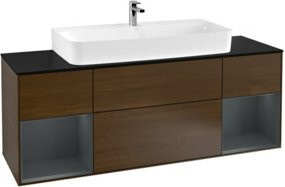 V&B Waschtischunterschrank Finion mit Wandbeleuchtung, Breite: 160 cm, Tiefe: 50,1 cm, Höhe: 50,1 cm, lackiert in Walnuss - Bild 1