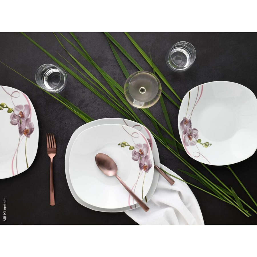 CreaTable Kombiservice Square Orchidee aus weißem Porzellan, 62-teilig, florales Design - Bild 2