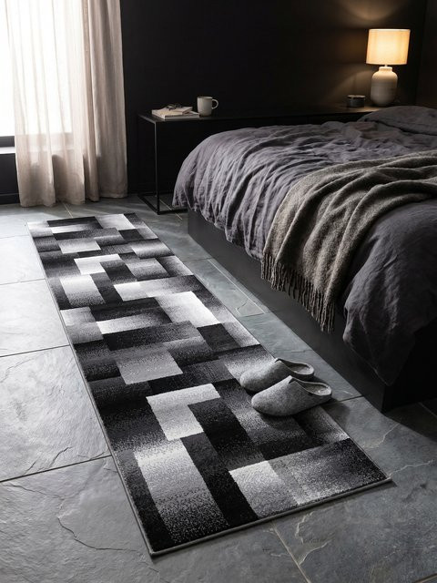 Kurzflorteppich ASPEN von Kadima Design, abstrakt kariert, Schwarz, B: 80 cm, T: 150 cm - Bild 1