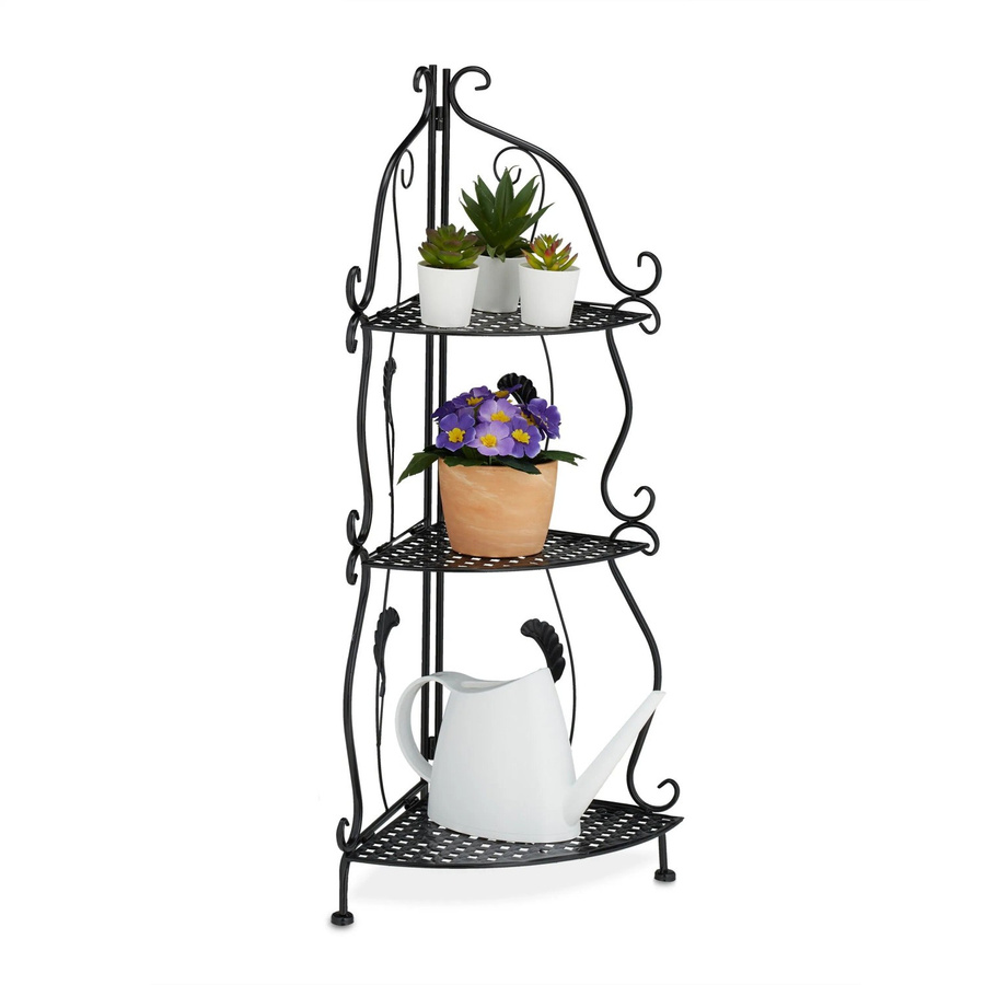 Relaxdays Eckregal aus Metall in Schwarz mit 3 Ablagen, klappbar und Vintage-Design, B/T/H: 30 x 30 x 82,5 cm - Bild 2