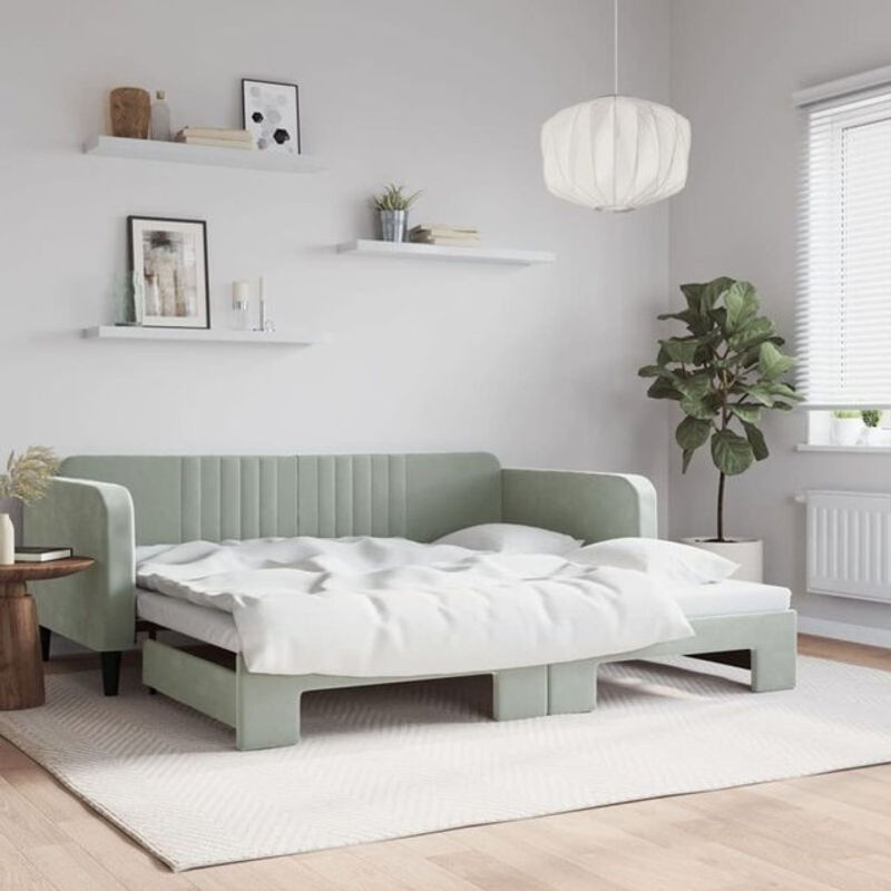 Ausziehbares Funktionsbett Vidaxl in Grau aus Samt und Holz mit Metallgestell B/T: 100 x 200 cm - Bild 1