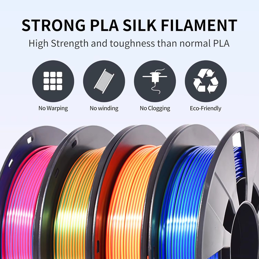DINGSUN 3D 3D-Drucker Filament Set aus zweifarbigem Seiden-PLA, 1,75mm, Multicolor, 4 Spulen à 250g - Bild 3