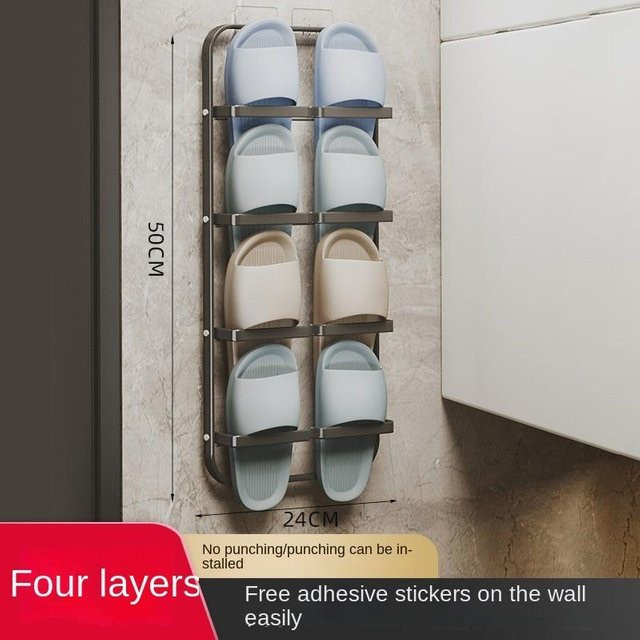 Yiran Furniture Badezimmer-Slipper-Rack Wandhalterung aus Metall in Grau, B/T/H: 50,0 x 24,0 cm - Bild 1
