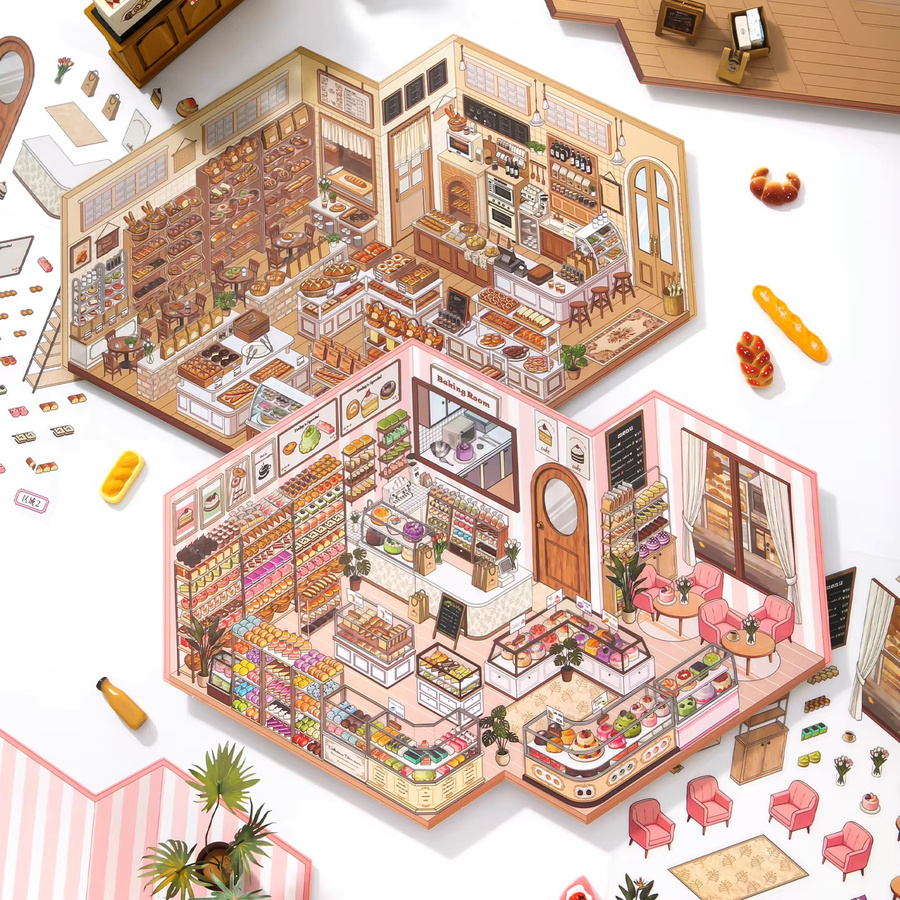 JIANQI Kawaii Run A Shop 3D Bäckerei Landschaft Aufkleber, DIY Taschenkabine Szene, bunt, Pappe/Karton - Bild 3