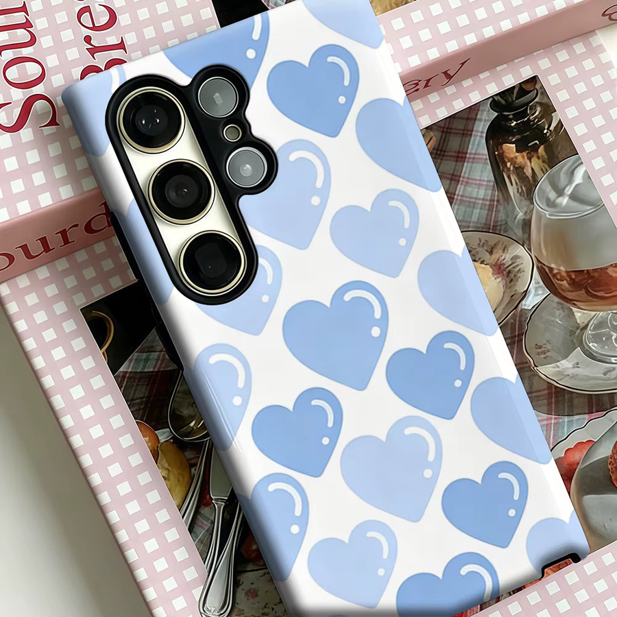 Potdemiel Handyhülle Baby Blue Hearts für Samsung Galaxy S26 S25 Ultra S24 S23 Ultra Plus Stoßfeste Doppelschicht Robuste Rückabdeckung in Blau - Bild 3