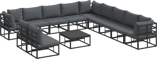 vidaXL Garten-Sofa-Set 12-teilig in U-Form aus pulverbeschichtetem Aluminium mit Kissen in Schwarz, Anthrazit und Grau - Bild 1