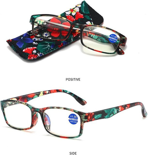 BM38TM Lesebrille Damen, Vollrand, rechteckig, Kunststoff, grün, multicolour, +4.0 - Bild 1