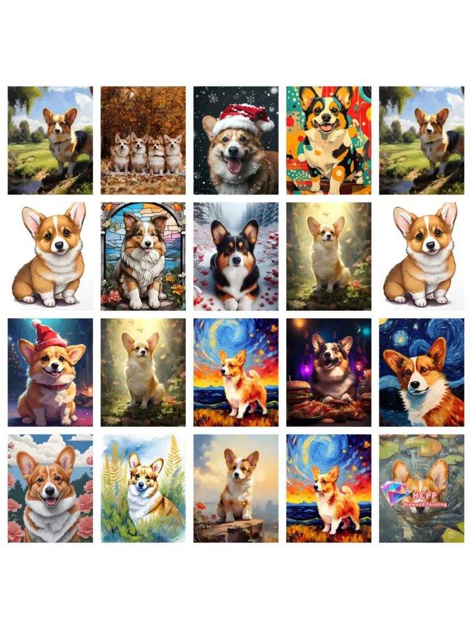Potdemiel DIY Diamond Painting Set Welsh Corgi Hund Porträt als Mosaik Kunstwerk in Mehrfarbig - Bild 3