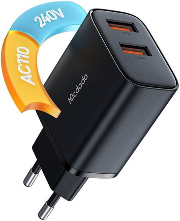 McDodo Netzladegerät CH-5070 Beryllium mit 2 x USB-A, 12W, 2.4A, Schwarz